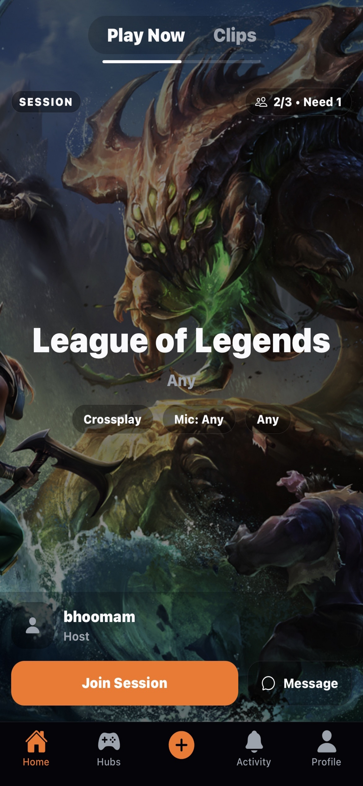 Clutch Play Now feed screen